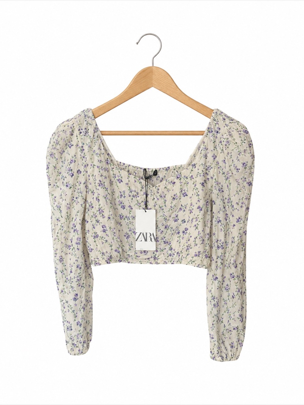 Vintage Cottagecore Floral Puff Sleeve Crop Top NWT Romantic Milkmaid Blouse - Picture 6 of 6